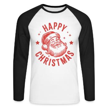 Happy Christmas Santa - Unisex Long Sleeve Baseball T-Shirt - white/black - Front - Nik (191cm)