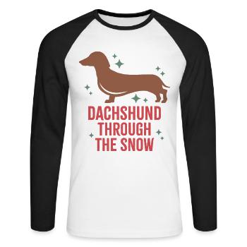 Dackel durch den Schnee - Unisex Baseballshirt langarm - Weiß/Schwarz - Vorne - Nik (191cm)