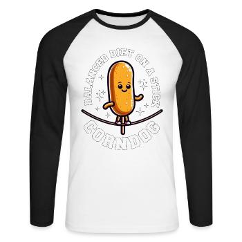 BALANCED DIET ON A STICK - CORNDOG - Unisex Long Sleeve Baseball T-Shirt - white/black - Front - Nik (191cm)
