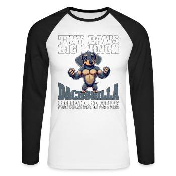 TINY PAWS BIG PUNCH - DACHSHUND AND GORILLA - Unisex Long Sleeve Baseball T-Shirt - white/black - Front - Nik (191cm)