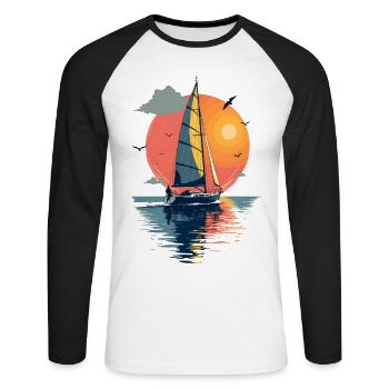 Segelboot vor Sonnenuntergang - Unisex Baseballshirt langarm - Weiß/Schwarz - Vorne - Nik (191cm)