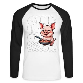 OINK SI VOUS AIMEZ LE BACON - T-shirt baseball manches longues Homme - blanc/noir - Devant - Nik (191cm)