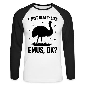 Emu Saying Australia Emus Funny Emu Gift - Unisex Long Sleeve Baseball T-Shirt - white/black - Front - Nik (191cm)