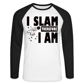 Poésie Slam I Slam Slam Poésie - T-shirt baseball manches longues Homme - blanc/noir - Devant - Nik (191cm)