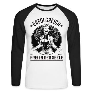 Chefin Design - Erfolgreich und frei in der Seele - Unisex Baseballshirt langarm - Weiß/Schwarz - Vorne - Nik (191cm)