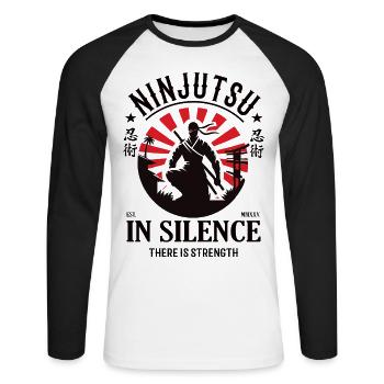 Ninjutsu - Dans le silence réside le pouvoir - T-shirt baseball manches longues Homme - blanc/noir - Devant - Nik (191cm)