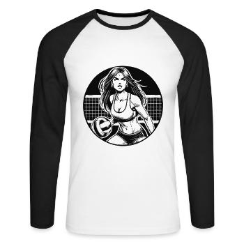 Passion du volley-ball et du beach-volley - T-shirt baseball manches longues Homme - blanc/noir - Devant - Nik (191cm)