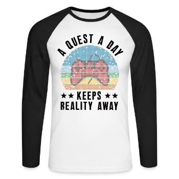 Play Gamer A Quest A Day - Unisex Long Sleeve Baseball T-Shirt - white/black - Front - Nik (191cm)