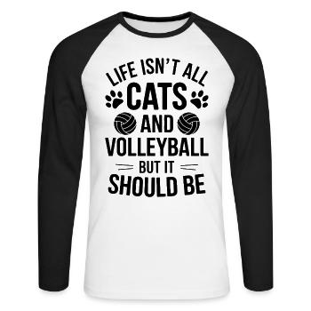 volley-ball dire chat drôle cadeau de volley-ball - T-shirt baseball manches longues Homme - blanc/noir - Devant - Nik (191cm)