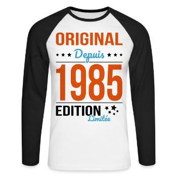 40 Jahre Jubiläum - Original seit 1985 - Unisex Baseballshirt langarm - Weiß/Schwarz - Vorne - Nik (191cm)
