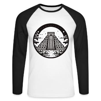 Mystical Mayan Temple – History to Wear - Unisex Long Sleeve Baseball T-Shirt - white/black - Front - Nik (191cm)