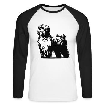 Havaneser – Kleiner Hund, großes Herz - Unisex Baseballshirt langarm - Weiß/Schwarz - Vorne - Nik (191cm)