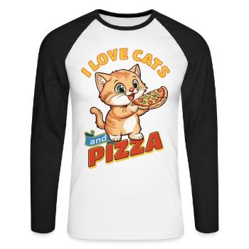 Cat I Love Cats And Pizza Funny Funny Humor - Unisex Long Sleeve Baseball T-Shirt - white/black - Front - Nik (191cm)