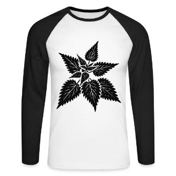 Conception simple de l’ortie – Wild & Healing - T-shirt baseball manches longues Homme - blanc/noir - Devant - Nik (191cm)