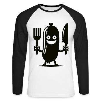 Lustiges Würstchen – Ein Biss voller Spaß - Unisex Baseballshirt langarm - Weiß/Schwarz - Vorne - Nik (191cm)