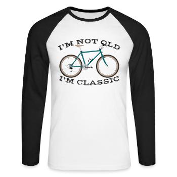 Cadeau Drôle Passionné de VTT Anciens - T-shirt baseball manches longues Homme - blanc/noir - Devant - Nik (191cm)