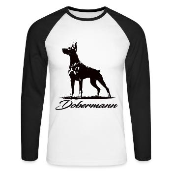 Fier de mon doberman – Fort et loyal - T-shirt baseball manches longues Homme - blanc/noir - Devant - Nik (191cm)