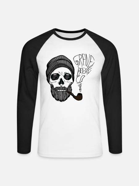 Grave før barbering - skæg design - 100% Bart - Langærmet herre-baseballshirt - hvid/sort