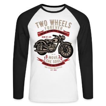 Two Wheels Forever Motorrad - Unisex Baseballshirt langarm - Weiß/Schwarz - Vorne - Nik (191cm)