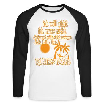 ich will ...ruhestand - Unisex Baseballshirt langarm - Weiß/Schwarz - Vorne - Nik (191cm)