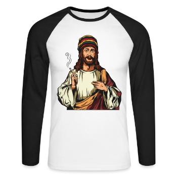 Smoking Weed Joint Jesus Cannabis Cannabis Rasta 420 - Unisex Long Sleeve Baseball T-Shirt - white/black - Front - Nik (191cm)