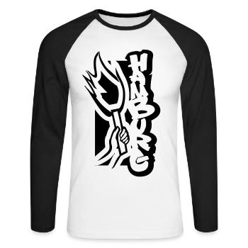 hamburg_pyro - Unisex Baseballshirt langarm - Weiß/Schwarz - Vorne - Nik (191cm)