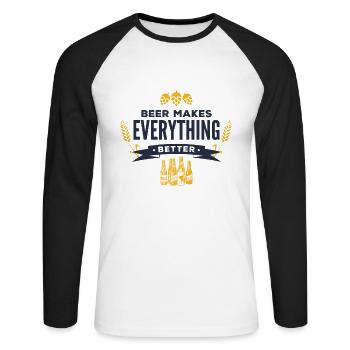 Beer makes everything better! - Unisex Long Sleeve Baseball T-Shirt - white/black - Front - Nik (191cm)