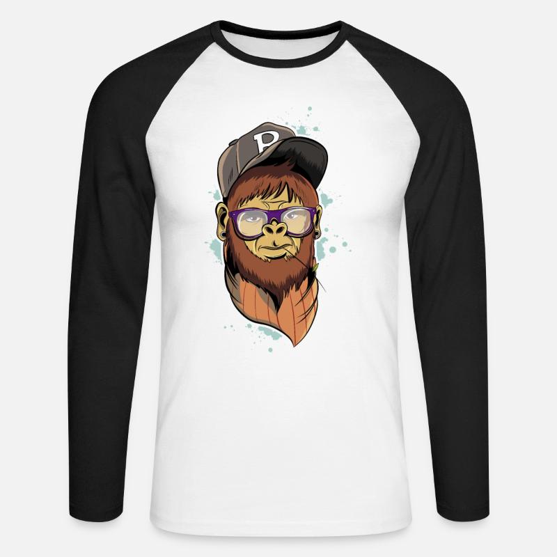 Hipster Monkey - Unisex Baseballshirt langarm - Weiß/Schwarz