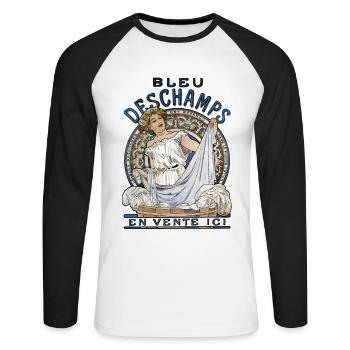 Alfons Mucha - bleu Deschamps en vente ici - Unisex Baseballshirt langarm - Weiß/Schwarz - Vorne - Nik (191cm)