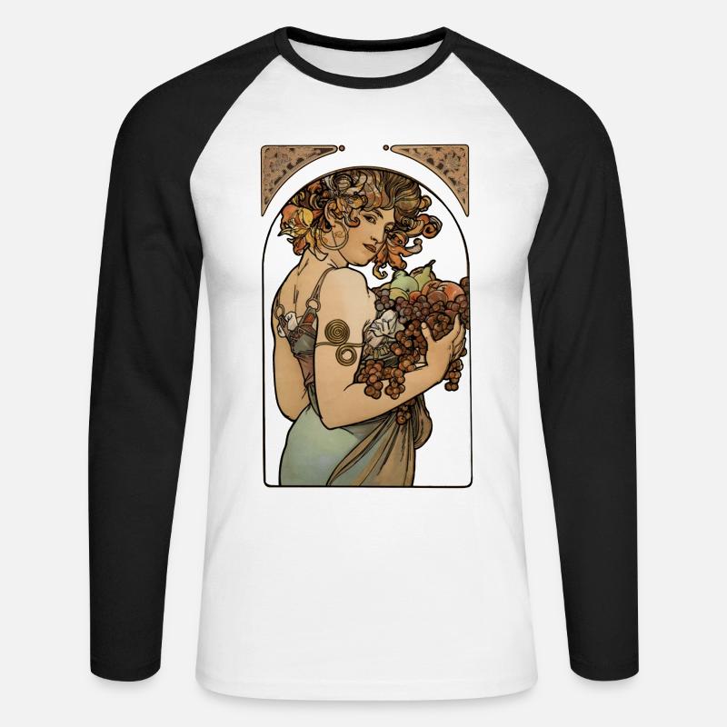 Alfons Mucha - Le Fruit - Unisex Baseballshirt langarm - Weiß/Schwarz