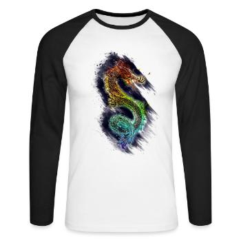 Drache Dragon - Unisex Long Sleeve Baseball T-Shirt - white/black - Front - Nik (191cm)