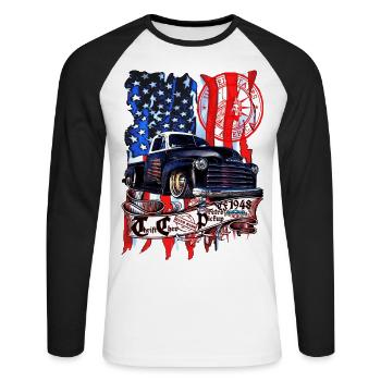 Chevy Vintage V8 Pickup LKW Amerikanisches Design - Unisex Baseballshirt langarm - Weiß/Schwarz - Vorne - Nik (191cm)