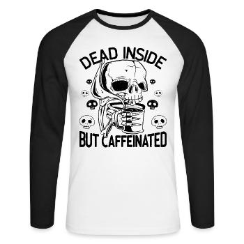 Dead Inside But Caffeinated squelette boit du café - T-shirt baseball manches longues Homme - blanc/noir - Devant - Nik (191cm)