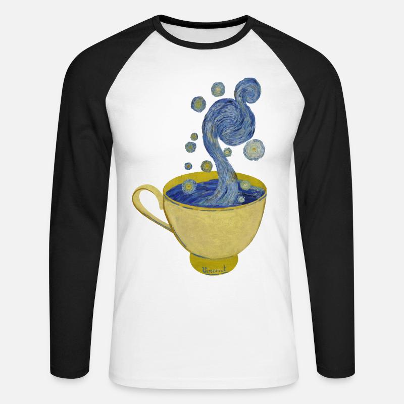 Starry Coffee, Starry Night - Vincent - Unisex Baseballshirt langarm - Weiß/Schwarz