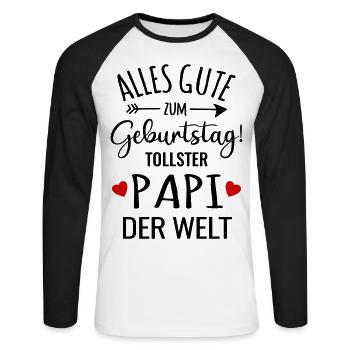 Alles Gute zum Geburtstag bester Papa toller Papi - Unisex Baseballshirt langarm - Weiß/Schwarz - Vorne - Nik (191cm)