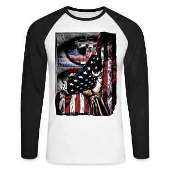 Conception pour les employés de l’église Drapeau de l’Amérique - T-shirt baseball manches longues Homme - blanc/noir - Devant - Nik (191cm)