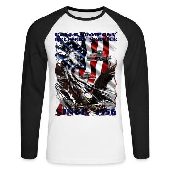 Supplier employees with a V8 Truck Adler - Unisex Long Sleeve Baseball T-Shirt - white/black - Front - Nik (191cm)