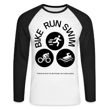 Bike run swim - Unisex Baseballshirt langarm - Weiß/Schwarz - Vorne - Nik (191cm)