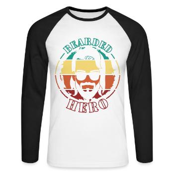 Papa | Schnauzer | Hip | Moustache | 3 Tage Bart - Unisex Baseballshirt langarm - Weiß/Schwarz - Vorne - Nik (191cm)