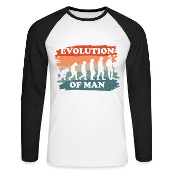 Évolution de l’homme - T-shirt baseball manches longues Homme - blanc/noir - Devant - Nik (191cm)