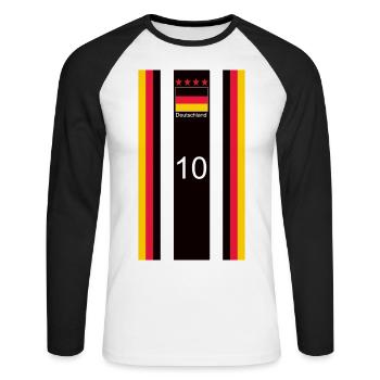 Deutschlandflagge in Streifen - Unisex Baseballshirt langarm - Weiß/Schwarz - Vorne - Nik (191cm)
