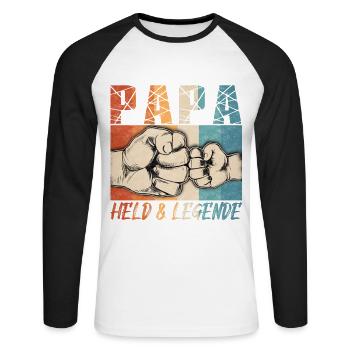 Papa Hero & Legend | Father's Day | Birthday - Unisex Long Sleeve Baseball T-Shirt - white/black - Front - Nik (191cm)