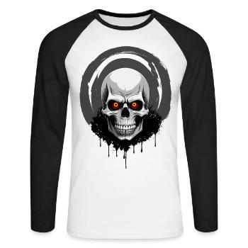 Skull with orange eyes - Unisex Long Sleeve Baseball T-Shirt - white/black - Front - Nik (191cm)
