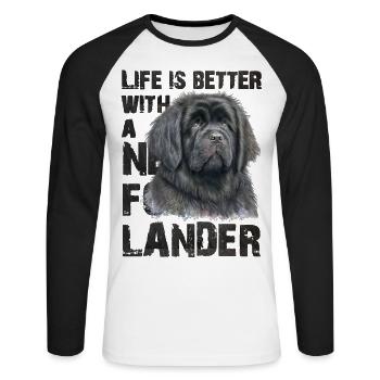 Neufundländer - Unisex Baseballshirt langarm - Weiß/Schwarz - Vorne - Nik (191cm)