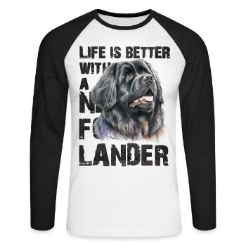 Neufundländer - Unisex Baseballshirt langarm - Weiß/Schwarz - Vorne - Nik (191cm)
