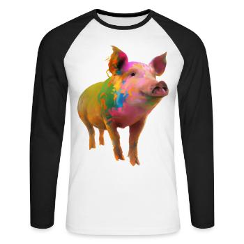 Farbenfrohes Schwein - Unisex Baseballshirt langarm - Weiß/Schwarz - Vorne - Nik (191cm)