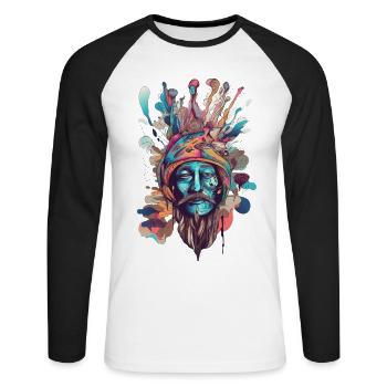 Trippy Shaman - T-shirt baseball manches longues Homme - blanc/noir - Devant - Nik (191cm)