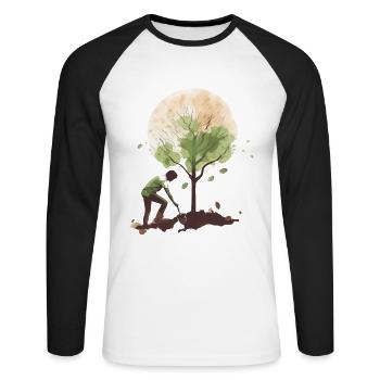 Plant for the Planet - Unisex Baseballshirt langarm - Weiß/Schwarz - Vorne - Nik (191cm)