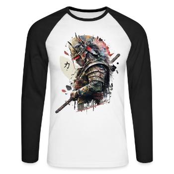 Samurai - Unisex Baseballshirt langarm - Weiß/Schwarz - Vorne - Nik (191cm)