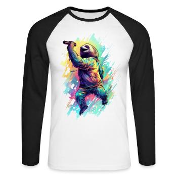 Singendes Faultier - Unisex Baseballshirt langarm - Weiß/Schwarz - Vorne - Nik (191cm)